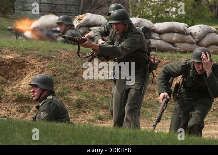 Reenactment of the Battle at Orechov. The 68th anniversary of the end of World War II in Orechov, Czech Republic. Stock Photo