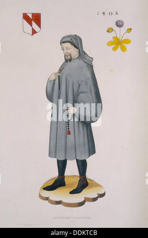 Geoffrey Chaucer, 1402, (1843). Artist: Henry Shaw Stock Photo