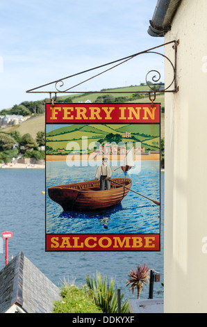 Hanging sign for the Ferry Inn pub in Salcombe, Devon Stock Photo