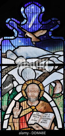 St Peter depicted in stained glass, millennium window, Stainforth, Yorkshire Dales National Park, England Stock Photo