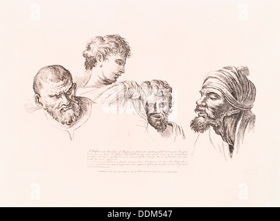 Four heads copied from the Raphael Cartoons at Hampton Court, (c1715-c1730?). Artist: William Hogarth Stock Photo