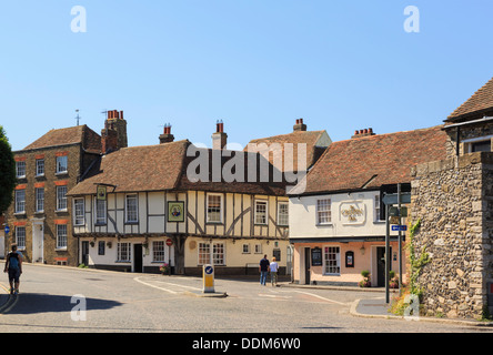 15th century Admiral Owen pub and 16th century Crispin Inn in historic town. High Street, Sandwich, Kent, England, UK, Britain Stock Photo