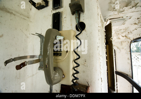 A phone inside the abandoned Boblo Island Sky Tower. Stock Photo