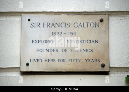 plaque marking a home of sir francis galton, explorer, statistician and founder of eugenics, rutland gate, london, england Stock Photo