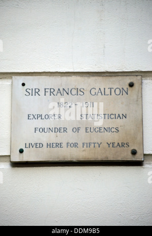 plaque marking a home of sir francis galton, explorer, statistician and founder of eugenics, rutland gate, london, england Stock Photo