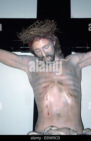 Jesus on the Cross with crown of thorns close up Stock Photo