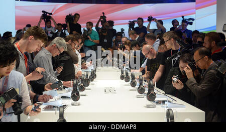 Berlin, Germany. 4th Sep, 2013. New devices of company Sony are tested during media day at the international radio exhibition (IFA) in Berlin, Germany, 4 September 2013. The IFA takes place between 6 and 11 September 2013. Photo: Rainer Jensen/dpa/Alamy Live News Stock Photo