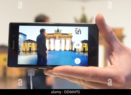 Berlin, Germany. 4th Sep, 2013. The new smartphone Sony Z 1 is presented at the open day for the press at the international radio exhibition (IFA) in Berlin, Germany, 4 September 2013. The IFA takes place between 6 and 11 September 2013. Photo: Rainer Jensen/dpa/Alamy Live News Stock Photo
