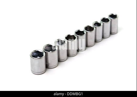 Metal wrench sockets close up isolated on a white background Stock ...