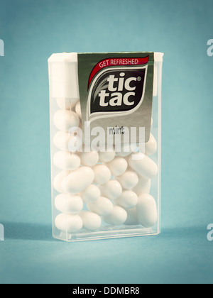 Tic tac mints box on cool background Stock Photo