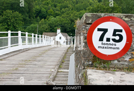 Grade 2 listed Whitney on Wye Toll Bridge and weight limit sign Herefordshire England Europe Stock Photo