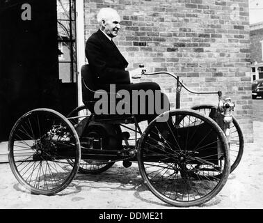 Henry Ford on a 1896 Ford, (c1940s?). Artist: Unknown Stock Photo