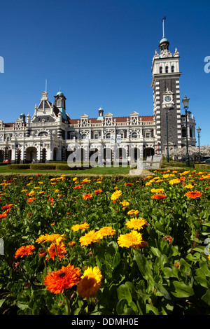 Historic Railway Station, Dunedin, South Island, New Zealand Stock Photo