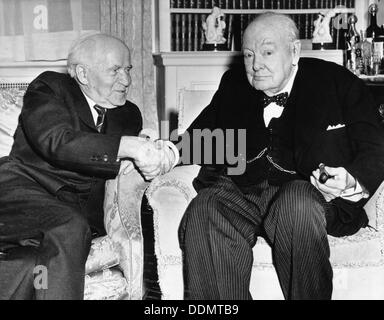 Winston Churchill, former British Prime Minister, withIsraeli Prime Minister David Ben Gurion. Artist: Unknown Stock Photo