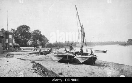 Thames barges at Mortlake, London, c1860-c1887. Artist: Henry Taunt Stock Photo