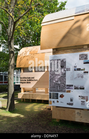 Brighton University Graduate Pavilion, Brighton, United Kingdom. Architect: Graduates (Various), 2013. Exterior facade with disp Stock Photo