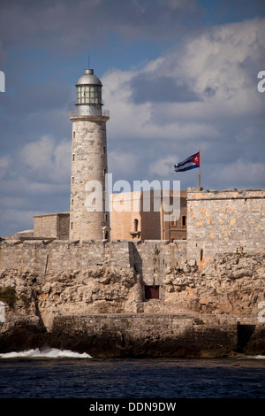 lighthouse and fortress Castillo de los Tres Reyes del Morro or Morro Castle in Havana, Cuba, Caribbean Stock Photo