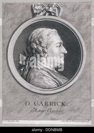 Oval portrait of the actor David Garrick wearing a short wig, with surround, c1780. Artist: Charles Nicolas Cochin Stock Photo