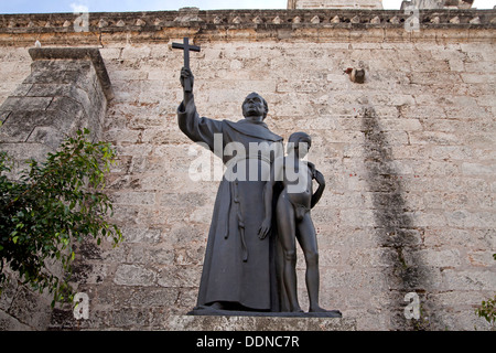 statue of Junipero Serras in front of the church San Francisco de Asis on Plaza de San Francisco in Havana, Cuba, Caribbean Stock Photo