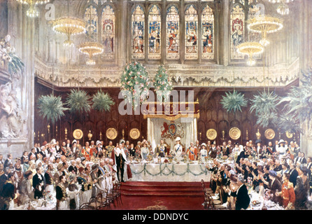 View of the Coronation luncheon for King George V and Queen Mary consort, London, 1911. Artist: Anon Stock Photo