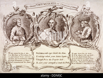 'The Grand Triumvirate or Champions of Liberty ...', 1763. Artist: Anon Stock Photo
