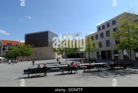 View of the synagogue and the Jewish cultural center at Jakobsplatz square in Munich, Germany, 30 August 2013. Photo: Tobias Hase Stock Photo