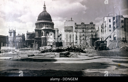 View of east end of St Paul's showing air raid damage in the vicinity, London, c1941. Artist: Anon Stock Photo