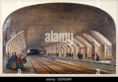 Interior of Baker Street Station showing platforms and an approaching train, London, c1865. Artist: Kell Brothers Stock Photo