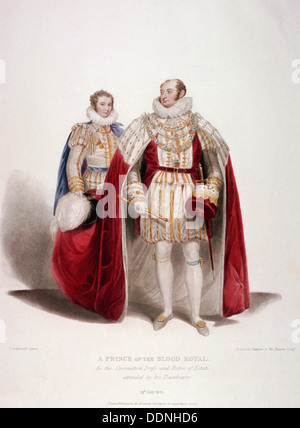 Frederick Augustus, Duke of York in the coronation dress and robes of estate, 1824. Artist: Samuel William Reynolds Stock Photo