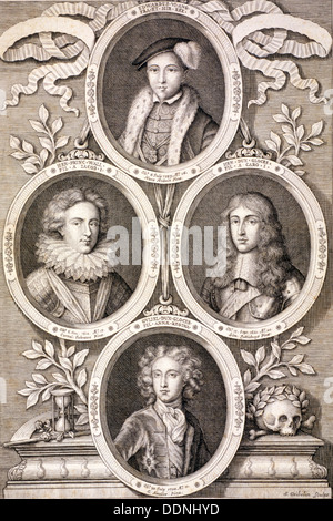 Edward VI, Henry and William, Dukes of Gloucester, and Henry, Prince of Wales, (c1700). Creator: Simon Gribelin. Stock Photo