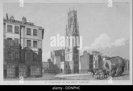 Church of St Dunstan in the West, Fleet Street, City of London, 1832. Artist: Anon