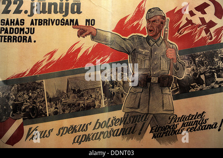 History. Workd War II. Latvia. Nazi's propaganda poster. From 1941 to 1944. Occupation Museum. Riga. Latvia. Stock Photo