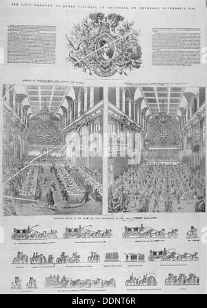 The Guildhall Civic Banquet for Queen Victoria held on 9 November 1837. Artist: Anon Stock Photo