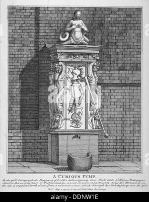 Ornate water pump in the yard at Leathersellers' Hall, Little St Helen's, City of London, 1791. Artist: John Thomas Smith Stock Photo