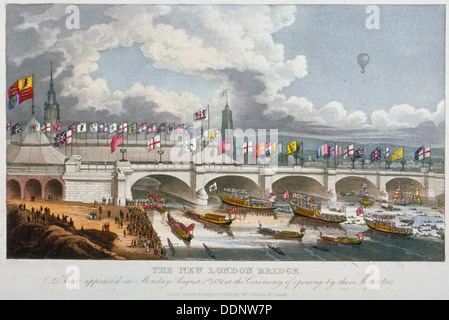 Opening ceremony of the new London Bridge, 1831. Artist: Anon Stock Photo