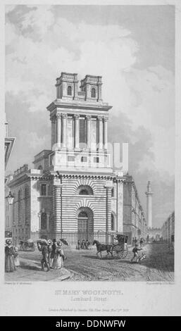 Church of St Mary Woolnoth, City of London, 1838. Artist: John Le Keux Stock Photo