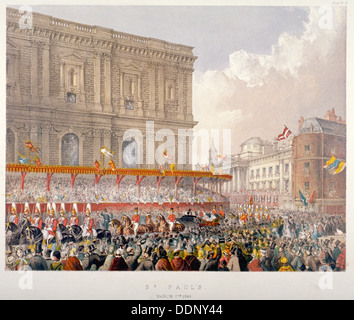 Royal procession passing the east end of St Paul's Cathedral, City of London, 1863. Artist: Day & Son Stock Photo
