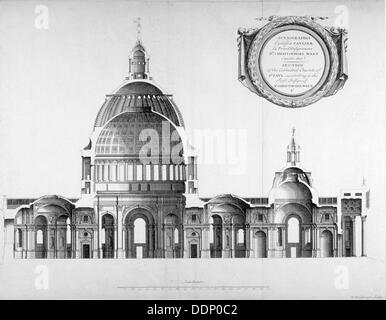 Longtitudinal section through St Paul's Cathedral, City of London, 1700.                             Artist: Anon Stock Photo