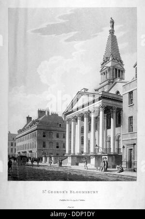 View of the Church of St George, Bloomsbury, London, 1799. Artist: Thomas Malton II Stock Photo