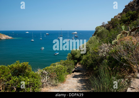 A path leading to Punta Milazzese on Panarea, The Aeolian Islands, Messina Province, Sicily, Italy Stock Photo