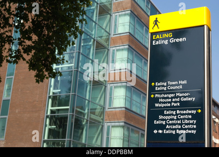 pillar sign at ealing green, ealing, london, england, with directions to local places of interest Stock Photo