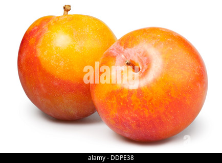 plum yellow two on white background Stock Photo