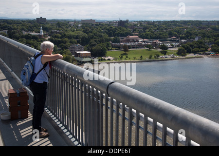 The Walkway Over the Hudson, an abandoned railroad bridge over the Hudson River which has been converted to a pedestrian bridge. Stock Photo