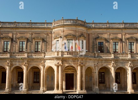 The Baroque Ducezio Palace in Noto, Province of Syracuse, Sicily, Italy Stock Photo