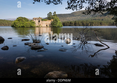 Castle ruins at Loch an Eilein at Rothiemurchus at Aviemore in Scotland Stock Photo