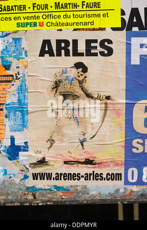 Bull-fighting poster advertising fight in the Roman amphitheatre at Arlès Stock Photo