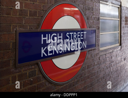 High Street Kensington London underground station sign, England Stock Photo