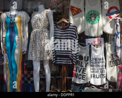 Clothes in a shop window in North Laine, Brighton, UK Stock Photo