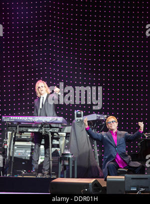Berlin, Germany. 05th Sep, 2013. Sir Elton John performs on the Waldbuehne stage in Berlin, Germany, 05 September 2013. British musician John gives five concerts in Germany during his 'Greatest Hits Live Tour 2013'. Photo: Florian Schuh/dpa/Alamy Live News Stock Photo