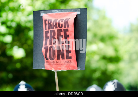 'Frack Free Zone' sign at 'Belt It Out Balcombe' event, Balcombe, West Sussex, for the anti-fracking campaign, 11th August 2013 Stock Photo